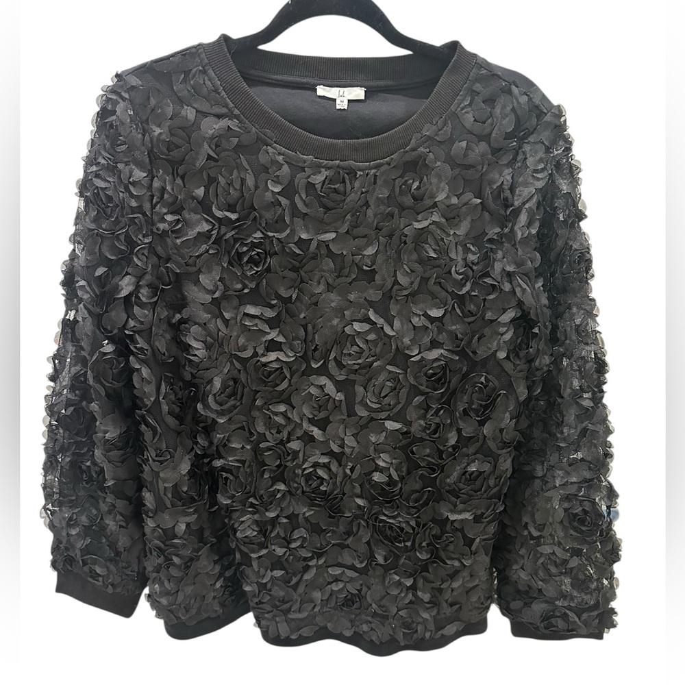 JOH. black long sleeve floral 3D blouse